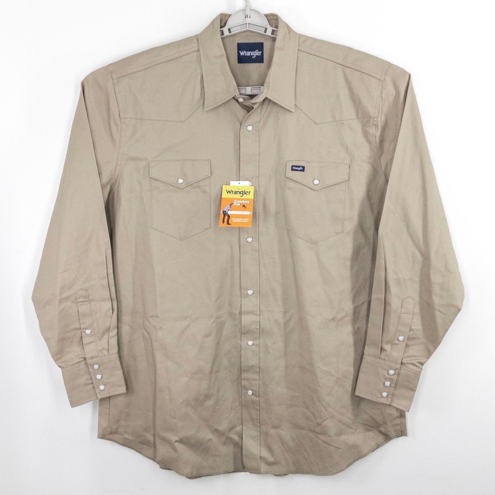 NEW Wrangler Cowboy Cut Men's 2XT Khaki Western Pearl Snap Shirt NWT Tall Cotton